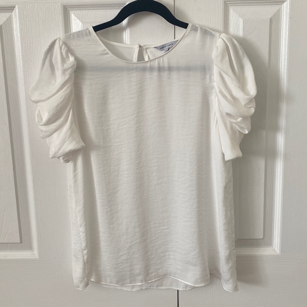 Naked Zebra Puff Sleeve Blouse White size Medium